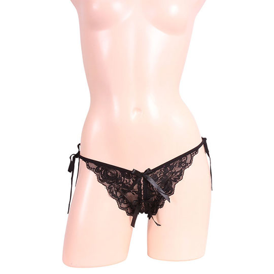 Full Femininity Side Ribbon Open-Crotch Panties - Bikini-style revealing lace lingerie - Kanojo Toys