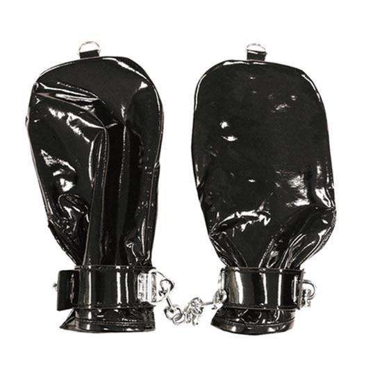 Shiny Enamel Restraint Gloves with Handcuffs